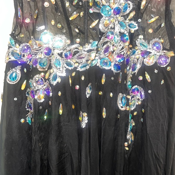 PARTYTIME Black MANY RHINESTONES Sz 16 Gown Prom Party Pageant Turquoise - Picture 3 of 13